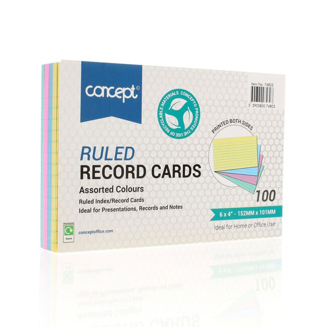 Concept 6" x 4" Ruled Record Cards 100 Pack